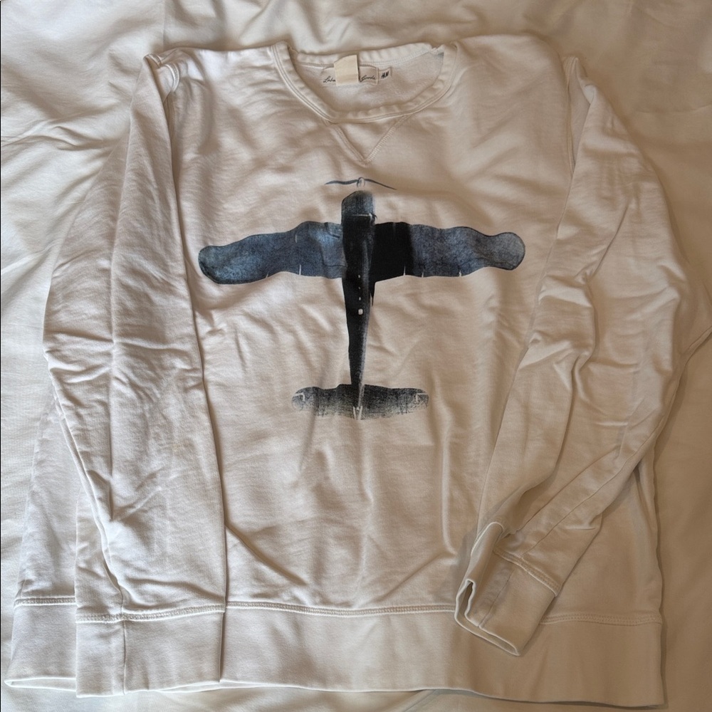 H&M White and Blue Airplane Graphic Sweatshirt